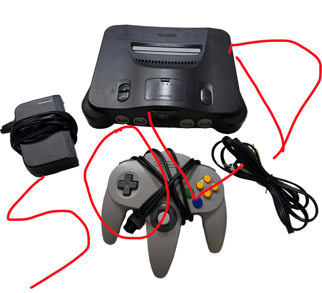 Nintendo 64 w/ Power & AV Cables, 1 Controller - Region Changed